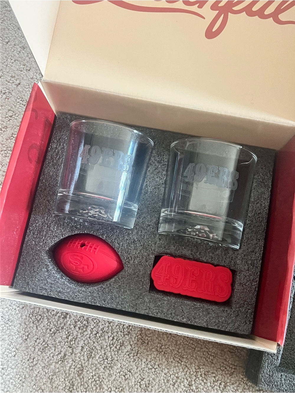 San Francisco 49ers Red Whiskey Glass & Silicone Accessory Set